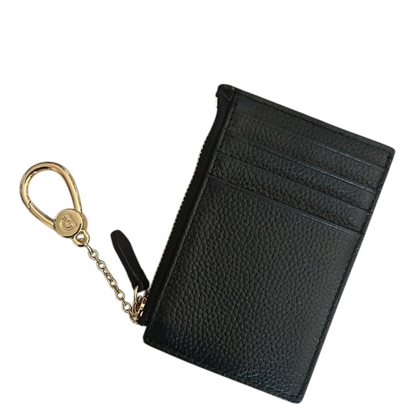 Cole Haan Black Pebbled Leather Card Case with Key Clip - Picture 2 of 6